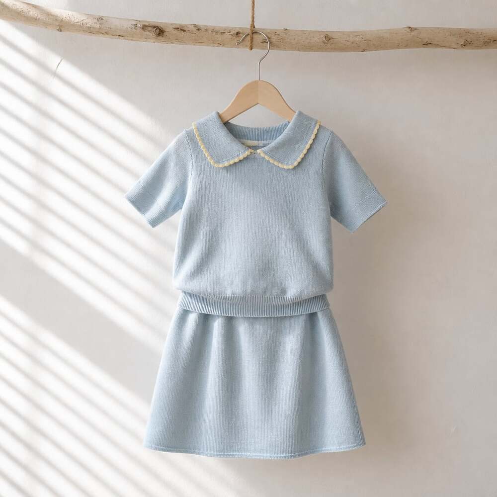 Scout & Story Girls Blue Knit Collared Sweater and Skirt Set